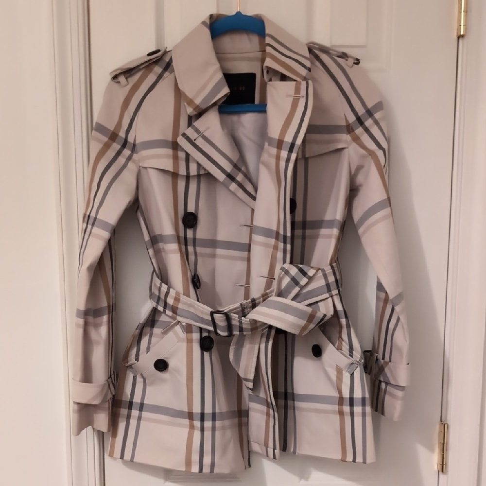 Coach Beige Plaid Trench Coat